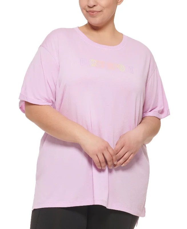 DKNY Sport Plus Size Ombre Logo T-Shirt V-Neck T-Shirt Long Sleeve Cotton
