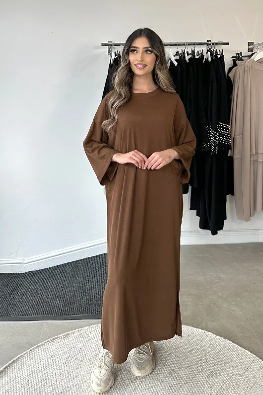 AVA RIBBED DRESS BROWN