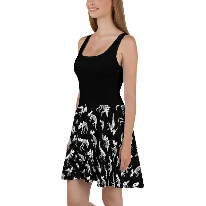 Black Dinosaur Skeletons - Women's Dinosaur Dress