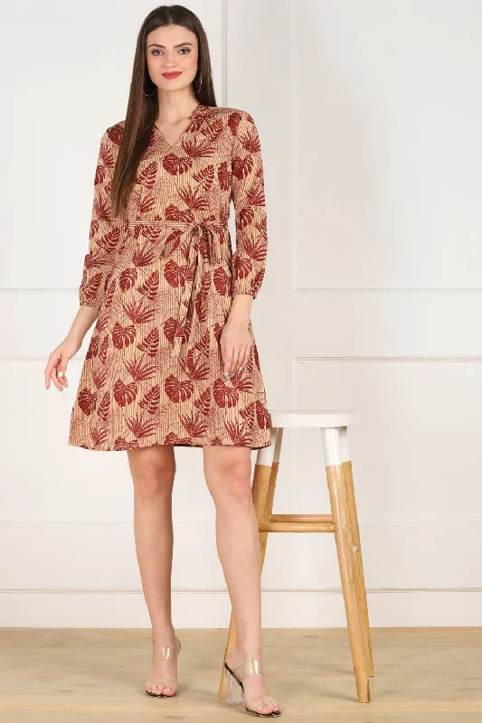 Blended Cotton Paisley Print Dress In Brown