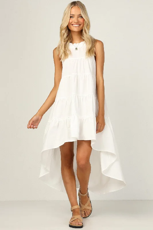 Blended Cotton Solid Dress In White