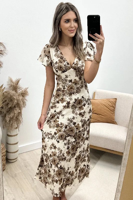 "Blossoming Resilience" Dress (Ivory/Brown)