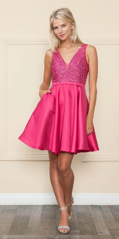 CLEARANCE - Poly USA 8954 Short A-Line Sequin Bodice Dress with Pockets (Size M)