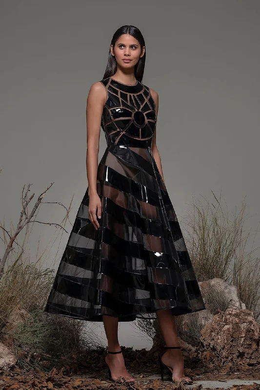 Closed neckline semi transparent dress