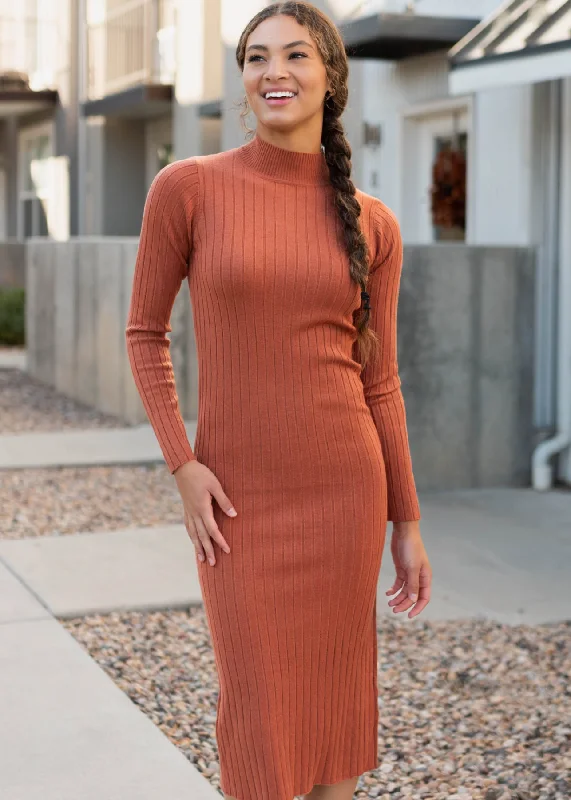 Edel Rust Ribbed Sweater Dress