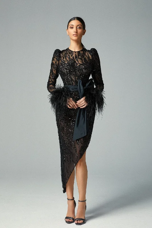 Fully beaded asymmetric dress