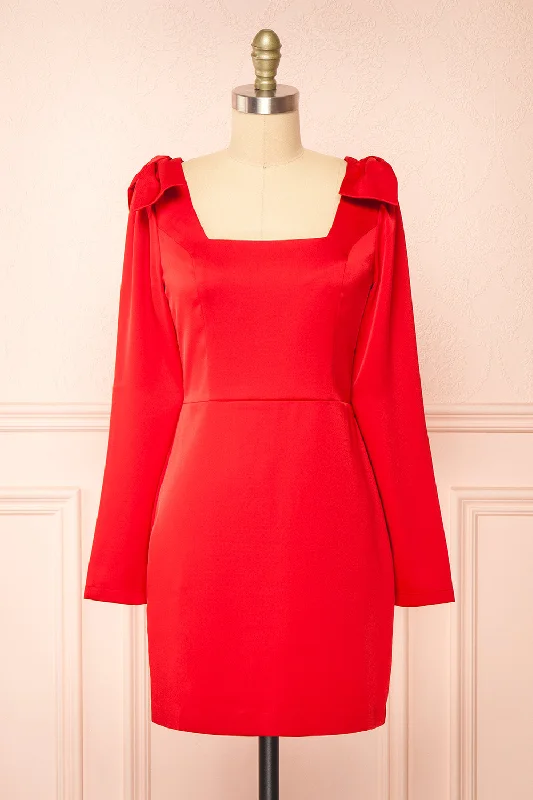 Isalie | Short Silky Red Dress w/ Bows