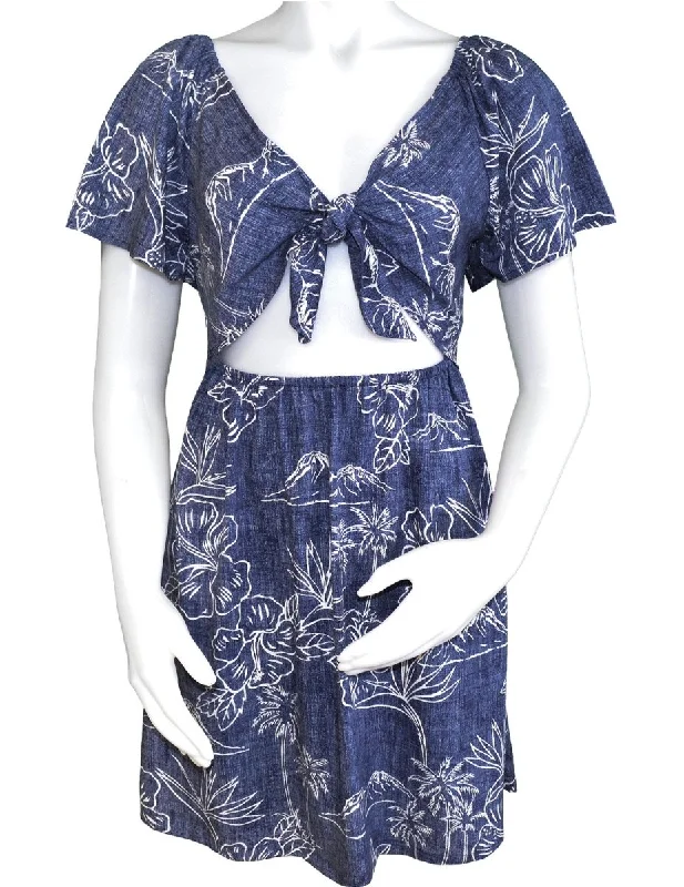 Island Discovery Short Summer Dress 2-Way Semi-Backless w/ Sleeves