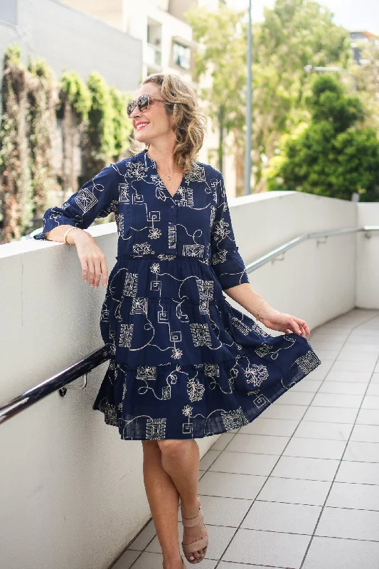 Jolie Saule Embroidery Cotton Tiered Dress Navy Embroidery 8
