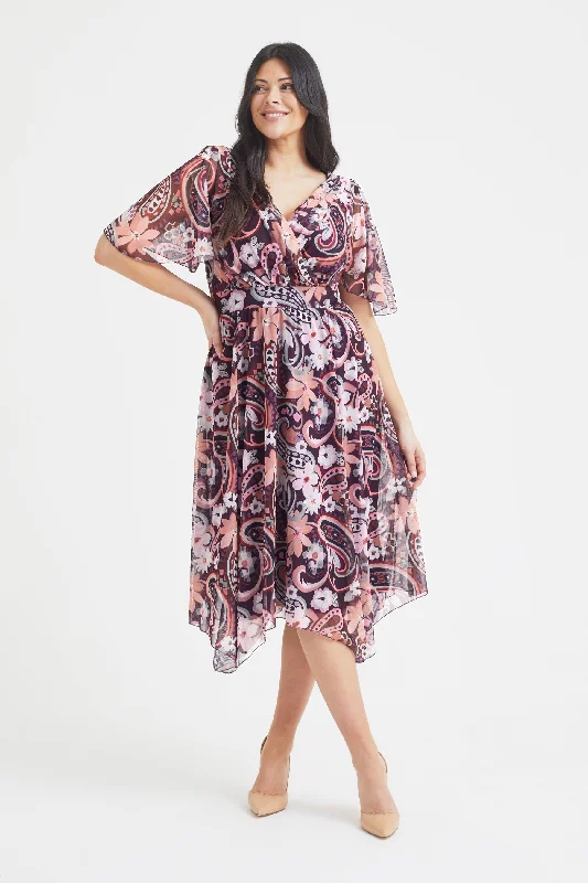Julie Aubergine Multi Hanky Hem Dress