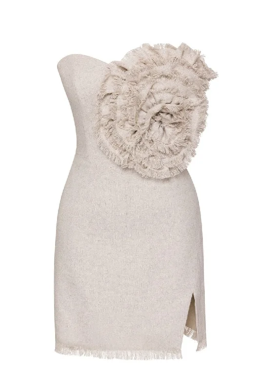 LIANA STRAPLESS LINEN FLOWER DRESS