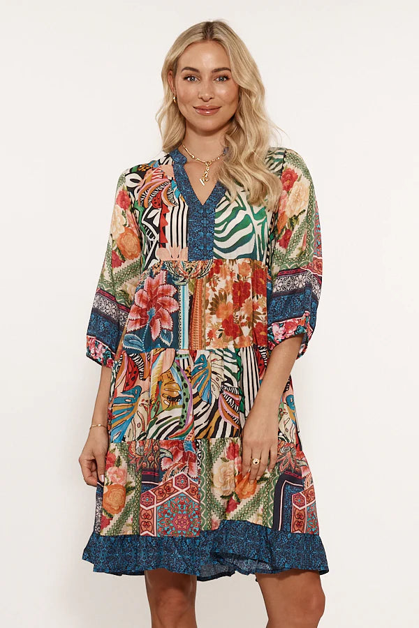 Lula Life San Lucas Tiered Dress Multi S