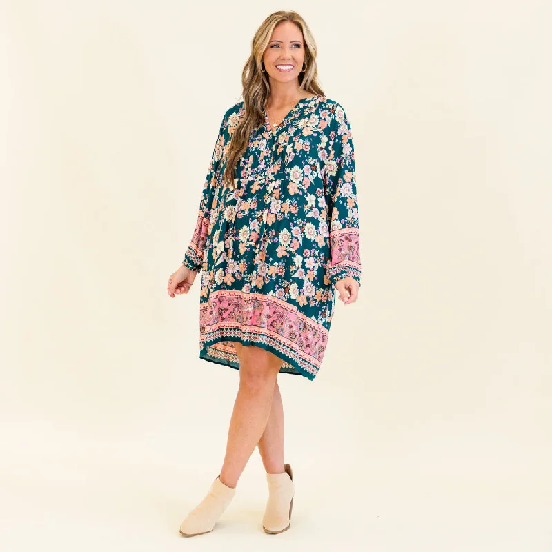 My Own Ways Dress, Teal Multi