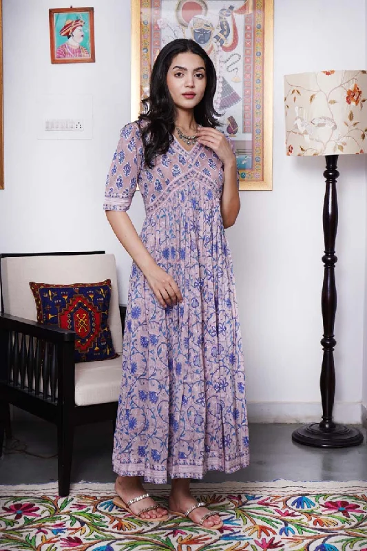 Pastel Brown Blue Buti Nyra Cut Dress