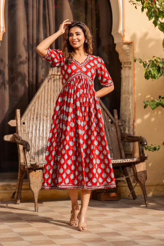 Red Blue Mughal Nyra Cut Dress