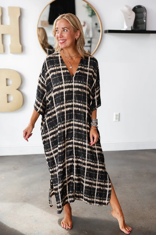 Satin Printed Dress - Black