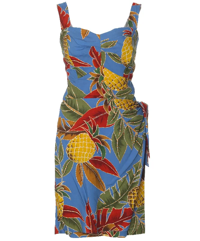 Short Sarong Dress Elastic Back Retro Pineapples