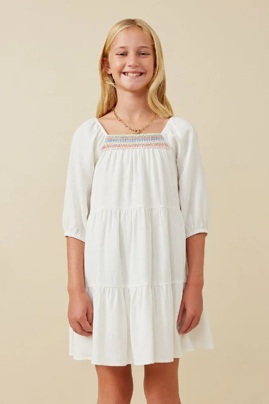Smock Detail Square Neck Tiered Dress