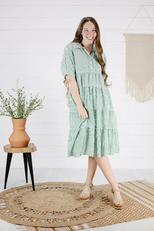 Tatum Stripe Dress - Jade