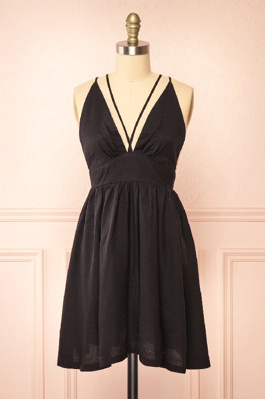 Tillie | Short Black Plunging Neckline Dress