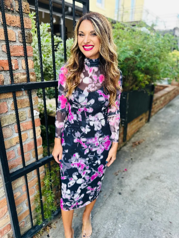 Vivienne Dress- Black/Pink Multi