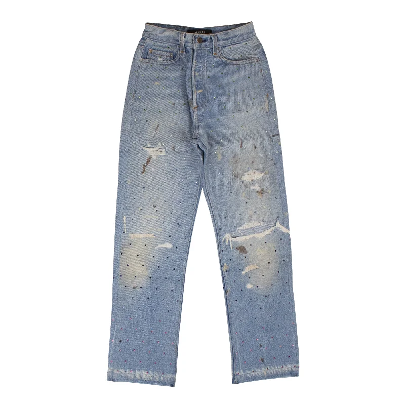 AMIRI Blue Gradient Crystal Recon Denim Jeans Stylish Cargo Style Jeans