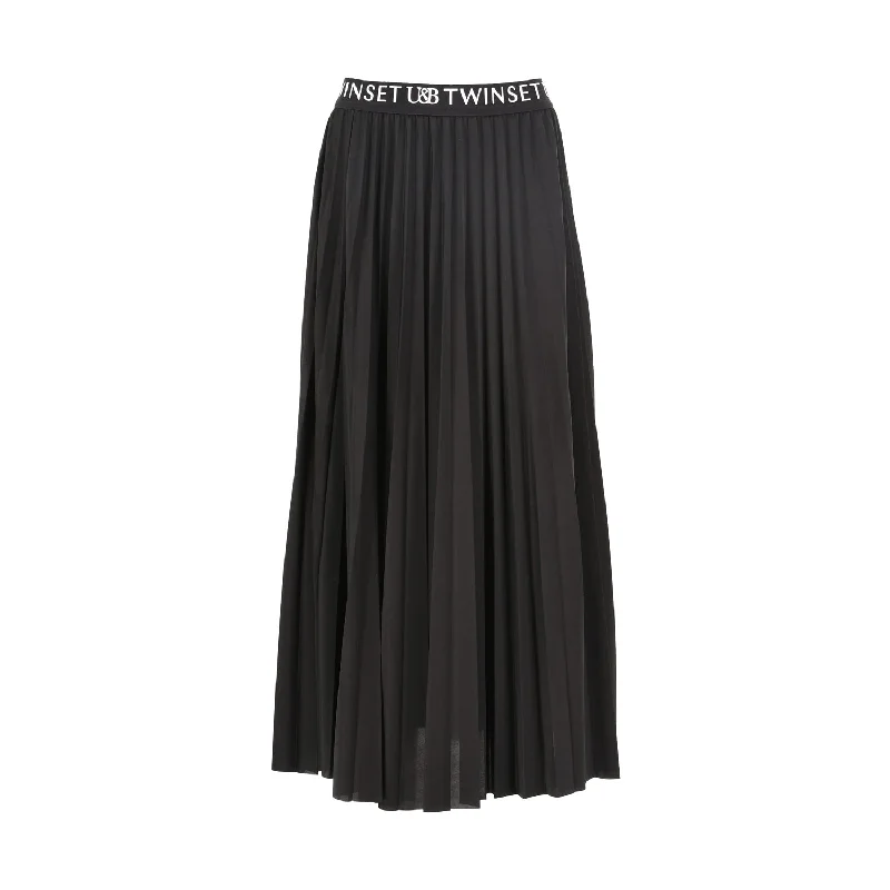Twinset Women's Pleated Midi Logo Skirt velvet skirt luxury